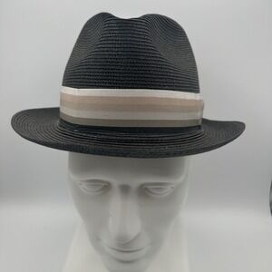 Dobbs Fifth Avenue New York Black Straw Fedora Florentine Milan Mens 7 1/8